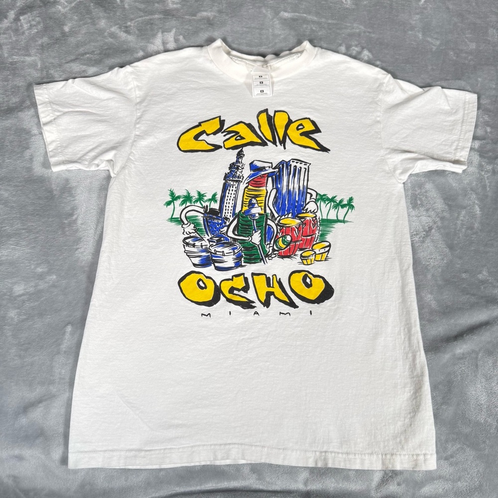 Vintage Calle Ocho Miami Festival T Shirt Mens M Slim Fit Art Colorful Y2K
